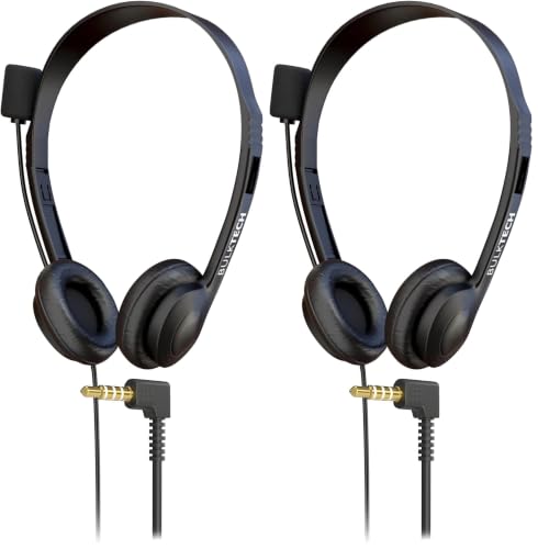 2 Pack Wired On-Ear Leather Headsets with Boom Microphone and 3.5mm Connector, Black - size: 2 Pack