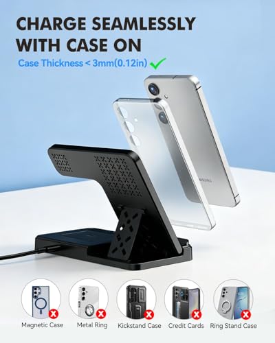 3-in-1 Charging Station for Samsung, Foldable Wireless Charger Stand | Android Phone and Watch Charger for Samsung S26/S25/S24/S23/S22/S21, Note 20/10, Z Fold 6/5, Galaxy Buds and Watch-Black - color: Black 9