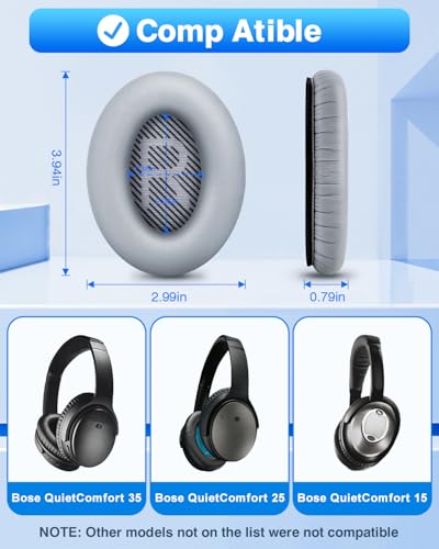 Earpads for Bose Quiet Comfort QC 35 / QC35 ii / QC25 / QC15 Headphone - color: Lifht Grey