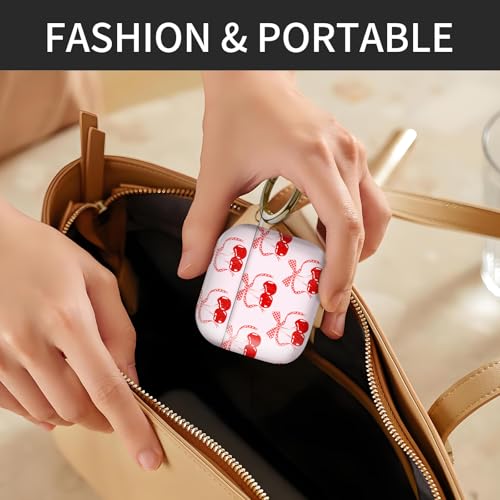 Compatible with AirPods 4th Generation Case 2024, Shockproof Cover with Golden Buckle for Women & Girls, Protective Anti-Drop Design(Cute Cherry Bow Tie Ribbon) - color: Cute Cherry Bow Tie Ribbon
