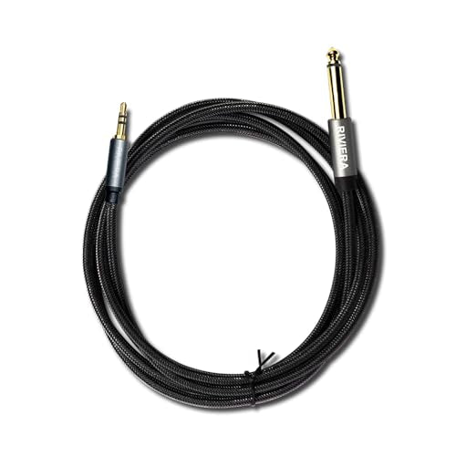 RIVIERA 10FT/3.0M Audio Cable 3.5mm 1/8" TRS to 6.35mm 1/4" TS Braided Sheild Pure Copper Wire and 24K Gold Plated Low Noise Cable with Braided Nylon Jacket for Digital Players & Musical Instruments - color: 1/4-1/8 TRS Black, size: 10FT/3.0M