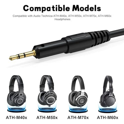 Replacement ATH-M50x Cable Coiled Cord Compatible with Audio Technica ATH-M40x, ATH-M50x, ATH-M70x, ATH-M60x Headphones, 2.5mm to 3.5mm Audio Cord with 6.35mm Adapter