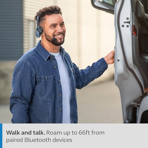 BlueParrott B250-XTS Mono Bluetooth Wireless Headphones 91% Noise Canceling Over Head Trucker Headset with Mic, Lightweight Design with Adjustable Headband, 20 hrs. Talk Time, Blue (Renewed)