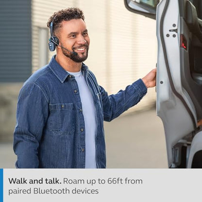 BlueParrott B250-XTS Mono Bluetooth Wireless Headphones 91% Noise Canceling Over Head Trucker Headset with Mic, Lightweight Design with Adjustable Headband, 20 hrs. Talk Time, Blue (Renewed)