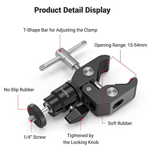 SMALLRIG Super Clamp Mount with Mini Ball Head Mount for Action Cameras | Hot Shoe Adapter with 1/4" screw for Monitors/Lights/Flash, for GoPro, for DJI, for Insta360