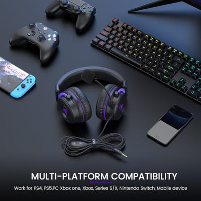 EKSA E900 Gaming Headset with Mic for Xbox PC PS4 PS5 | Detachable Noise Canceling Mic, 3D Surround Sound, Wired Headphone for Gaming, Computer, Laptop, 3.5MM Jack - color: Purple