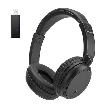 Wireless Bluetooth Headphone Over Ear, Bluetooth Transmitter for TV,PC,3.5mm Audio Device, Wired and Wireless Headset (Black) - color: Black