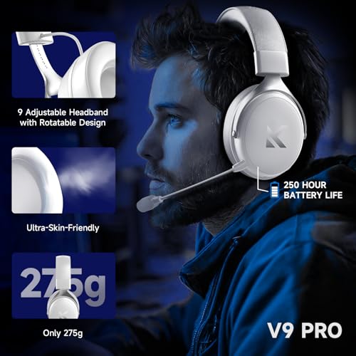 V9 PRO Wireless Gaming Headset 7.1 Surround Sound for PS5 PS4 PC SWITCH TOPSPEED Gaming Headphones, Noise Canceling Mic, 250Hr Battery, Low 15ms Latency, Lightweight, BT 5.3 FPS Games Icy&White - color: V9PRO-IcyWhite