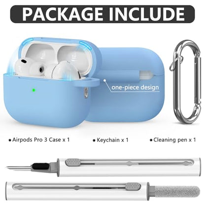 Ljusmicker for AirPods Pro 3 Case 2025 with Magnetic Lock,Sky Blue | Soft Silicone Protective Cover for Apple AirPod Pro 3rd Generation Case with Cleaner Kit & Keychain for Women Men,Shockproof - color: A1-Sky Blue
