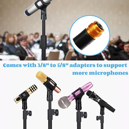 2 Pcs Microphone Stand Desktop, Adjustable Table Mic Stand with Mic Clip and 5/8" Male to 3/8" Female Screw Adapter, Heavy Base, Compatible with Most Mics (Pack of 2) - size: style 1 (Pack of 2)