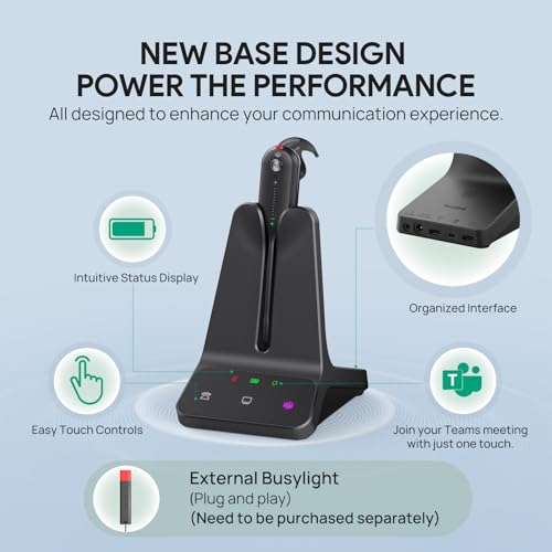 Yealink WH63 E2 Wireless DECT Headset, Single Ear Office Headset for Work | Teams Certified,Convertible 3 Wearing Styles,Connects to Desk Phone & Computer, Noise Canceling Mic, 607Ft Wireless Range - color: Teams