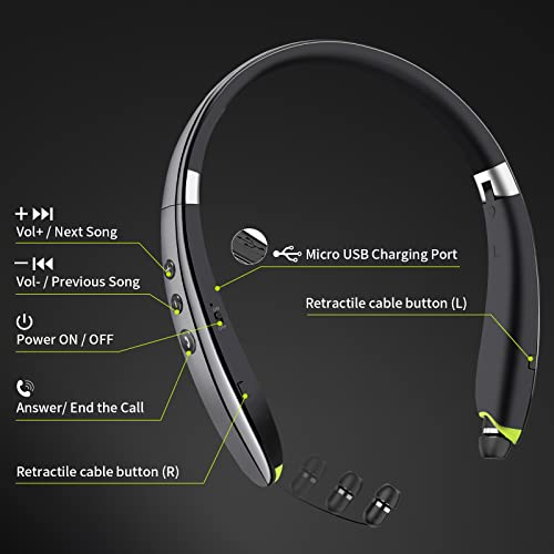 Bluetooth Headset, Neckband Bluetooth Headphones with Retractable Earbuds | 2026 Upgraded Noise Cancelling Stereo Earphones with Mic, Foldable Wireless Headphones for Sports Office w/Carry Case(Grey) - color: Grey