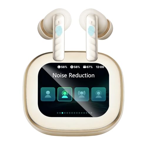 Wireless Earbuds with Smart Touch Screen Bluetooth in-Ear Headphones ANC Noise Cancelling Clear Calls 60H Playtime IPX5 Waterproof Earbuds for Sports Gym Work Travel - color: Beige