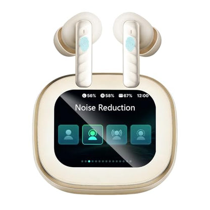 Wireless Earbuds with Smart Touch Screen Bluetooth in-Ear Headphones ANC Noise Cancelling Clear Calls 60H Playtime IPX5 Waterproof Earbuds for Sports Gym Work Travel - color: Beige
