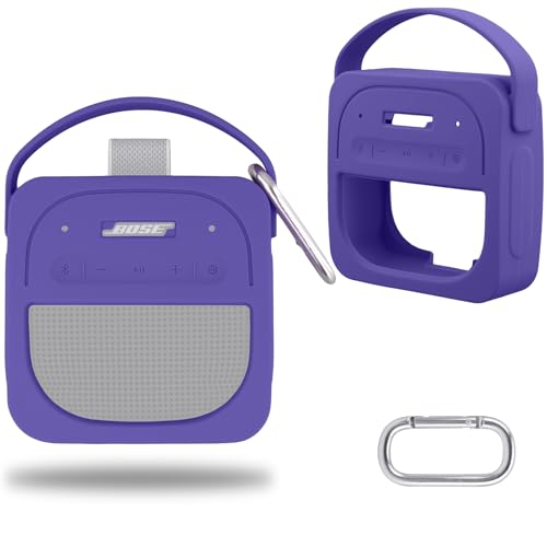 for Bose New SoundLink Micro 2nd Gen Portable Speaker Silicone Case, Purple | 1:1 Molded Fit, Shock Absorption, Metal Carabiner, Flexible Carry Handle, Anti-Slip Texture, Elastic Recovery - color: Purple Case