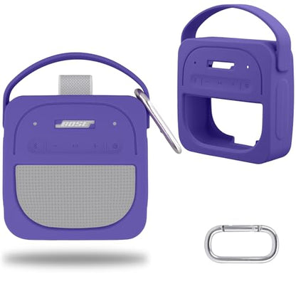 for Bose New SoundLink Micro 2nd Gen Portable Speaker Silicone Case, Purple | 1:1 Molded Fit, Shock Absorption, Metal Carabiner, Flexible Carry Handle, Anti-Slip Texture, Elastic Recovery - color: Purple Case