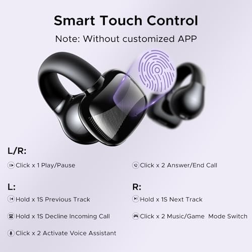 UGREEN HiTune S3 Open Ear Earbuds, Bluetooth 5.4, Clip on Earbuds, Black | Lightweight, Comfort, Wireless Headphones ENC Clear Calls, 30H Playtime, IPX5 Waterproof, for Driving Running Workout Cycling - color: Black