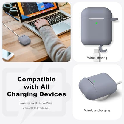 for AirPods 2nd/1st Case Silicone Cover, Dark Gray | Compatible with Apple AirPods 2nd/1st (2019/2016) Generation with Keychain & Cleaner Kit, Wireless Charging Compatible - color: Dark Gray