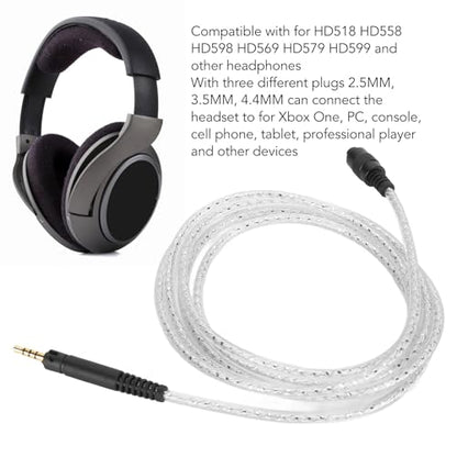 Silver Plated Detachable Headphone Replacement Cable with 2.5mm, 3.5mm, 4.4mm Plugs for HD518 HD558 HD598 HD569 HD579 HD599 — Lossless Sound, TPE Jacket, Gold - Plated C