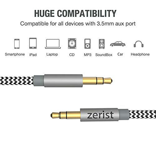 3.5mm Stereo Audio Cable Extension Male to Male Nylon Braided 10ft/3m Tangle-Free AUX Cable for Headphones, iPods, iPhones, iPads, Home/Car Stereos and More (Black)