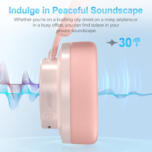 Over Ear Headphones Wireless Bluetooth, Noise Cancelling Headphones Bluetooth with Microphone, Cancelling Wireless Headphones Over Ear, 65h Playtime, Clear Calls, Comfort Fit For Travel (Pink) - color: Pink
