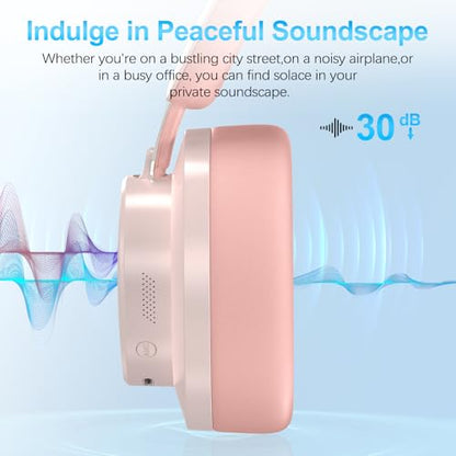 Over Ear Headphones Wireless Bluetooth, Noise Cancelling Headphones Bluetooth with Microphone, Cancelling Wireless Headphones Over Ear, 65h Playtime, Clear Calls, Comfort Fit For Travel (Pink) - color: Pink
