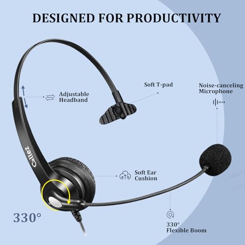 Callez Mono RJ9 Phone Headset with Noise Cancelling Mic for Avaya 1608 1616 | Telephone Headset, Volume Controls, Phone Headphone Work for Grandstream GXP2135 2170 Panasonic Ooma Office Landline Phones - color: Black