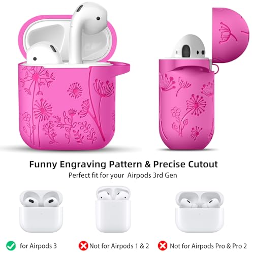 Lerobo for AirPod Case 2nd/1st Generation with Keychain | Flower Engraved Soft Silicone Cover for AirPods 2 Case, Wireless Charging, Shockproof, One-piece Design, Rose Pink - color: Rose Pink