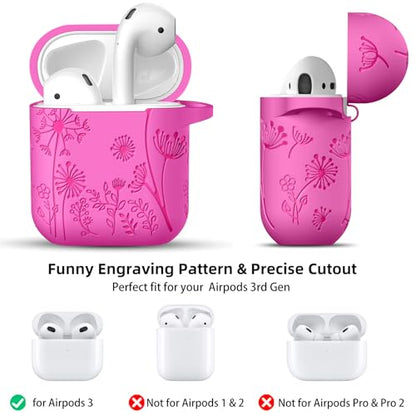 Lerobo for AirPod Case 2nd/1st Generation with Keychain | Flower Engraved Soft Silicone Cover for AirPods 2 Case, Wireless Charging, Shockproof, One-piece Design, Rose Pink - color: Rose Pink