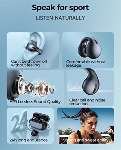 Wireless Ear Clip Bone Conduction Headphones, 2023 New Open Earbuds Bluetooth Earbuds, IPX5 Waterproof Hook Headphones After Shock Air (White) - color: White