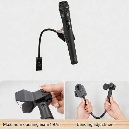 Microphone Holder Gooseneck11.8”/30cm Mic Stand Desk With Adjustable Mic Clip & Super Crab Clamp,Heavy-Duty Desk Mount, for Podcasting, Streaming, Podium & Public Speaking.Flexible Gooseneck Mic Mount