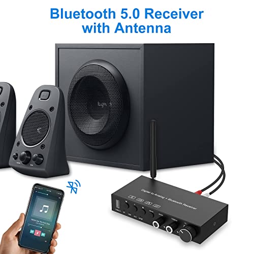 USB 192KHz DAC Digital to Analog Converter with Headphone Amplifier Built-in Bluetooth V5.0 Receiver Music Player Volume Adjustable Digital SPDIF TOSLINK to Stereo L/R & 3.5mm Jack - style: bluetooth