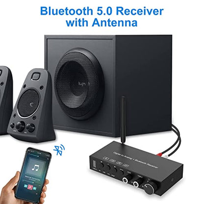 USB 192KHz DAC Digital to Analog Converter with Headphone Amplifier Built-in Bluetooth V5.0 Receiver Music Player Volume Adjustable Digital SPDIF TOSLINK to Stereo L/R & 3.5mm Jack - style: bluetooth