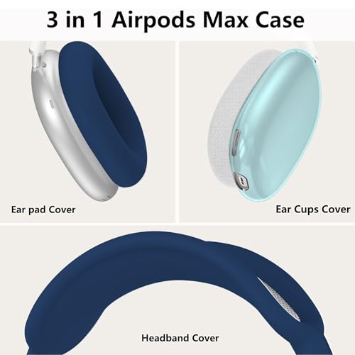 Case Cover for AirPods Max, Anti-Scratch Soft Silicone with Gold Heart Pattern Ear Cups Case Cover/Ear Pad Cover/Headband Cover for Apple AirPods Max Headphones (Clear Blue) - color: Clear Blue