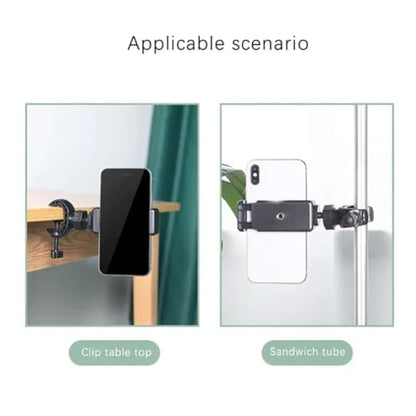 Multifunctional Adapter Clip Phone Holder 360° Rotation Adjustable Clamp Spiral Clamping for All 5-6 inch Smartphone Live Mount (Black) - color: BLACK