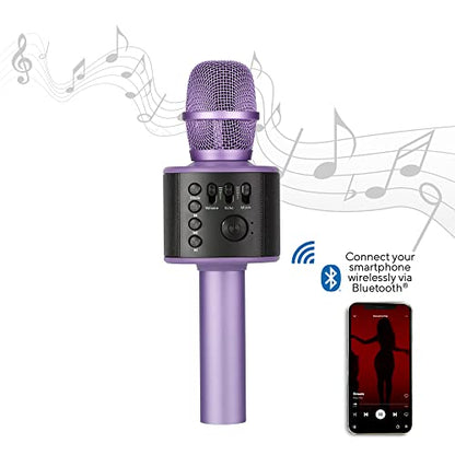 Wireless Bluetooth Karaoke Microphone with Built-in Speakers + HD Recording, Portable Handheld Mic | Lilac - style: Lilac