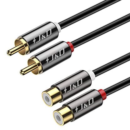 J&D 2 RCA Extension Cable, RCA Cable, Gold Plated Copper Shell Heavy Duty 2 RCA Male to Female Stereo Audio Extension Cable, 3 Feet - size: 3 Feet