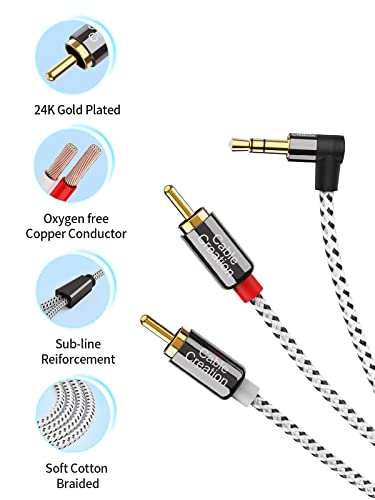 CableCreation 3.5mm to RCA Cable 10FT, Angle 3.5mm to 2RCA Audio Y Splitter | HiFi Sound, RCA to Aux Stereo Splitter for Smartphones, MP3, Tablets, Speakers, Echo Dot, Home Theater, HDTV, 3M - color: Black&White, size: 10FT