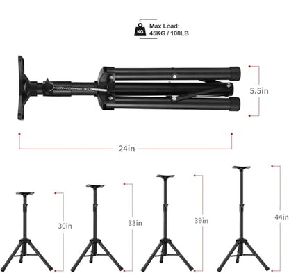 Universal Speaker Stand Tripod, Adjustable Height Range from 30 inches to 44 inches, can Support up to 100 pounds, Easy to Move, Strong Stability, Black Color