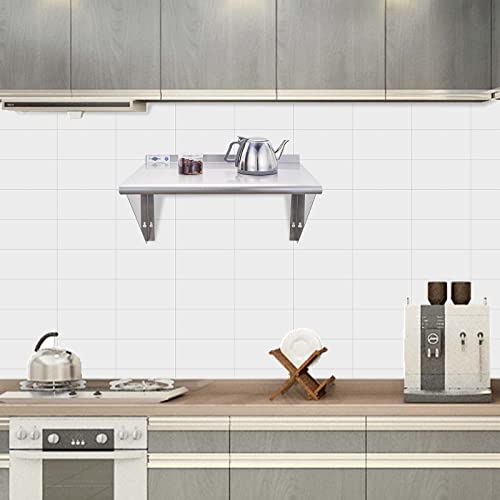 Profeeshaw NSF Stainless Steel Shelf 14” x 24”, Commercial Wall Shelving | 250 lb, Wall Mounted Metal Shelves, with Backsplash and 3 Brackets, for Restaurant, Bar, Utility Room, Kitchen and Garage - size: 14"x24"