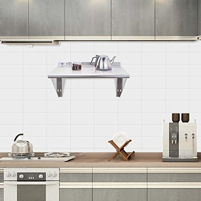 Profeeshaw NSF Stainless Steel Shelf 14” x 24”, Commercial Wall Shelving | 250 lb, Wall Mounted Metal Shelves, with Backsplash and 3 Brackets, for Restaurant, Bar, Utility Room, Kitchen and Garage - size: 14"x24"