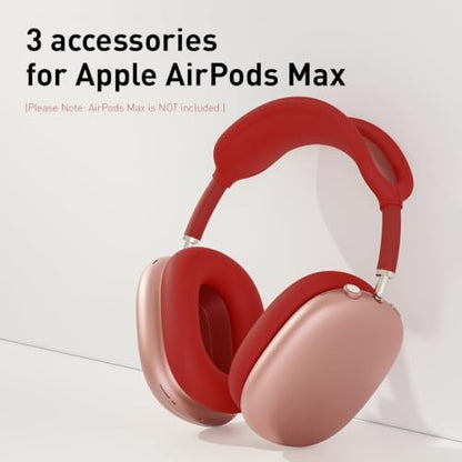 3 in 1 Case Cover for AirPods Max 2/1 (2026/2024/2020), Clear TPU Ear Cup/Silicone Earpad Case/Headband Cover, Anti-Scratch Accessories Set Compatible with Apple, Red - color: B2- Red
