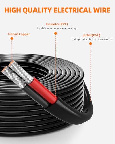 CONEPY 12게이지 와이어, 12 AWG 2 컨덕터 자동차 와이어, 12/2 케이블, 60.2m(200피트) | 무산소 주석 도금 구리 12 AWG 와이어, 자동차, 해양, 태양열, RV, 조명용 PVC 절연 유연한 12V 2 와이어 케이블 - size: 200피트, style: 12AWG