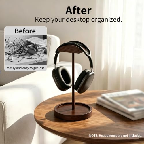 Headphone Stand Nature Wood Headset Hanger Mount Hook Gaming Holder Desktop Earphone Artful Functional Stand for All Headsets with Solid Wooden Base - style: Walnut Storage Base
