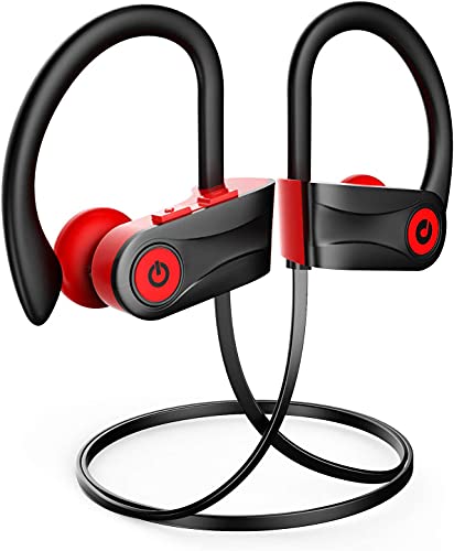 Otium Wireless Bluetooth 5.3 Sport Headphones Built-in Mic in Ear Running Headset with Earhooks 16 Hours Playtime - color: Red