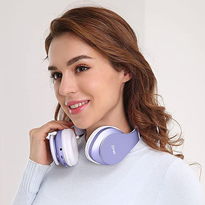 ZIHNIC Bluetooth Headphones Over-Ear, Foldable Wireless and Wired Stereo Headset Micro SD/TF, FM for Cell Phone,PC,Soft Earmuffs &Light Weight for Prolonged Wearing (Purple) - color: Purple