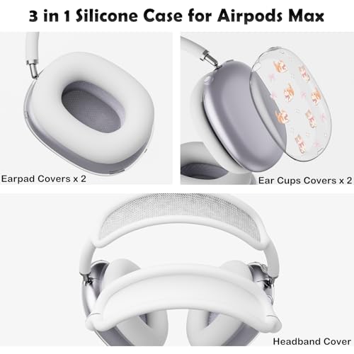 for AirPods Max Headphones Kitten Bow Ear Covers for AirPods Max 2 | Cute Clear Ear Cups Cover | White Silicone Ear Pad Case Headband Cover for Apple AirPods Max 2/1 (2026/2024/2020) - color: Kitten Bow/White