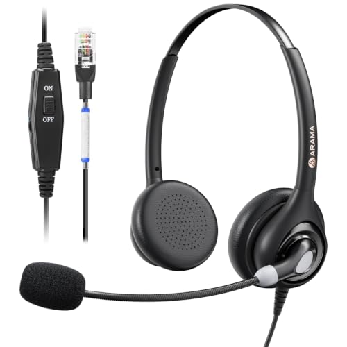 Arama Telephone Headsets for Yealink Phones RJ602Y RJ9 Office Wired Headset with Mic Noise Canceling Compatible with Yealink VoIP Phone T54W T46U T33G Poly Snom Grandstream Phones Desk Landline - size: Dual-A602Y