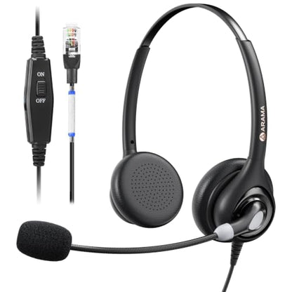 Arama Telephone Headsets for Yealink Phones RJ602Y RJ9 Office Wired Headset with Mic Noise Canceling Compatible with Yealink VoIP Phone T54W T46U T33G Poly Snom Grandstream Phones Desk Landline - size: Dual-A602Y