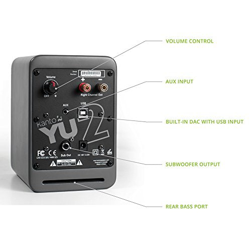 Kanto YU2MG PC Gaming Desktop Speakers | 3" Composite Drivers | 3/4" Silk Dome Tweeter | Class D Amplifier | 100 Watts | Built-in USB DAC | Subwoofer Output | Pair | Matte Grey - color: Matte Gray